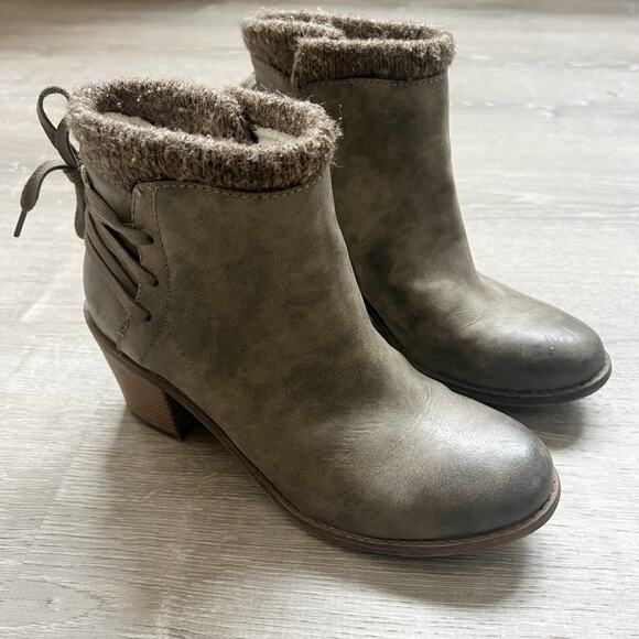 Roxy Dakota Sz 8 Booties Faux Leather Sherpa Lined Block Heels Boho Western Tie - Picture 2 of 8